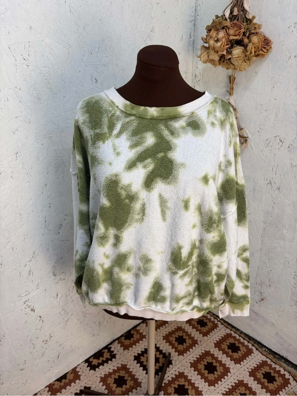 Intimately Free People Kelly Tie Dye Green Washed Sweatshirt Oversized Small